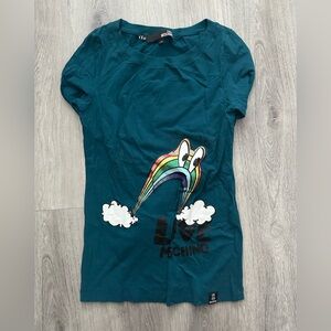 Love Moschino Teal Rainbow Graphic Blouse Long Sleeve